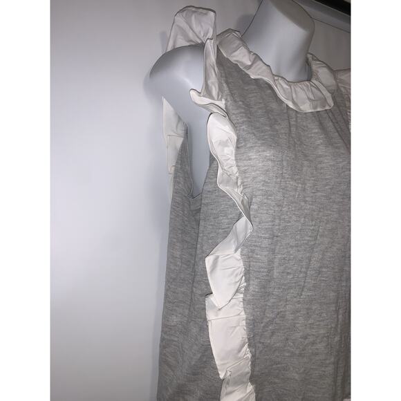 Ted Baker Womens Top Size 3 (6-8) Blouse Sleeveless Ruffle Gray And White - Picture 2 of 7